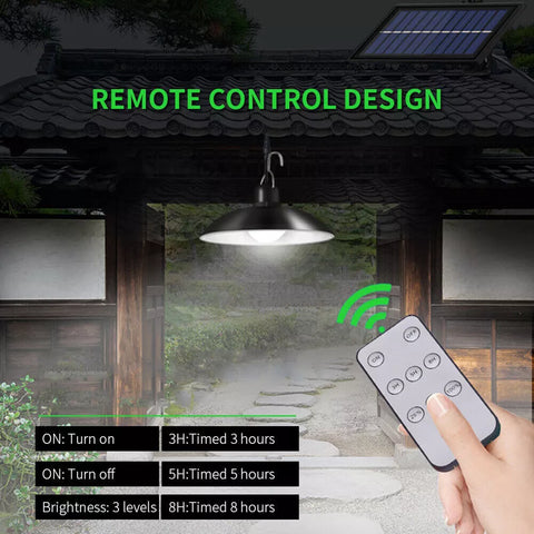 LED Solar Powered Black Pendant Hanging Light with Remote Control
