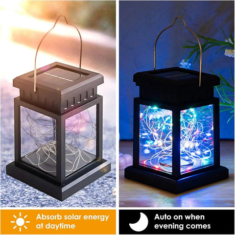 LED Solar Lantern Light Black Waterproof Hanging Outdoor Garden Decor
