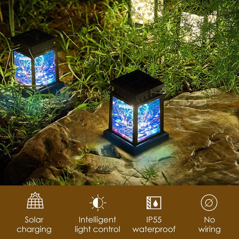 LED Solar Lantern Light Black Waterproof Hanging Outdoor Garden Decor