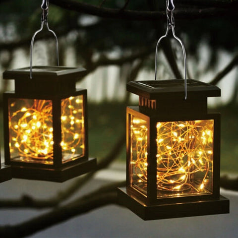 LED Solar Lantern Light Black Waterproof Hanging Outdoor Garden Decor
