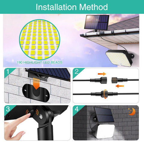 Black LED Solar Motion Sensor Wall Light Outdoor Garden Security Lamp