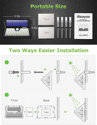 2Pack Black Solar Sensor LED Flood Lights Outdoor Waterproof Security Lamp
