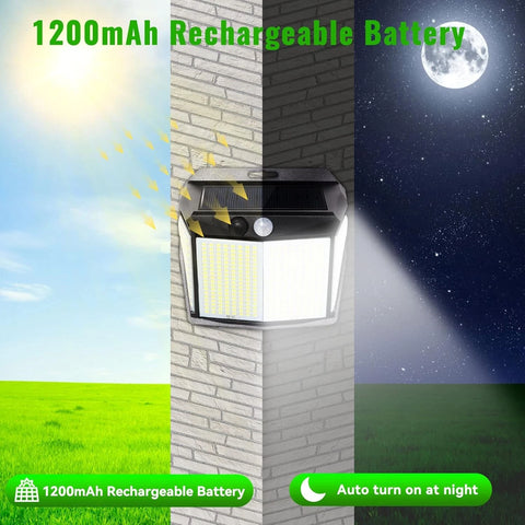 412 LED Black Solar Motion Sensor Wall Light Outdoor Security Lamp