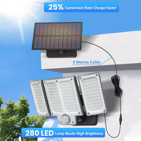 3-Head Solar Motion Sensor Light Outdoor Waterproof LED Flood Lamp
