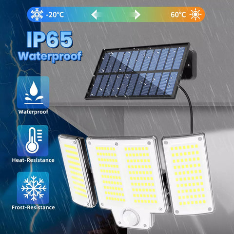 3-Head Solar Motion Sensor Light Outdoor Waterproof LED Flood Lamp