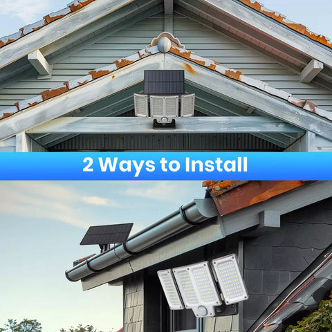 3-Head Solar Motion Sensor Light Outdoor Waterproof LED Flood Lamp