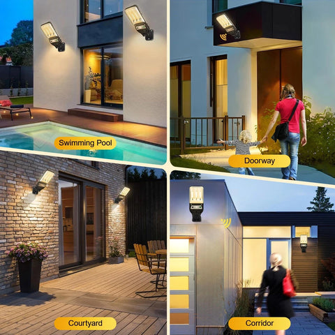 Solar Street Wall Light PIR Motion Sensor Outdoor Garden Lamp Warm White