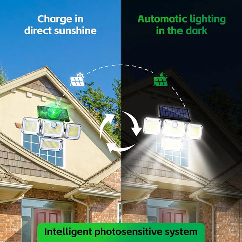 333 LED Solar Motion Sensor Light Outdoor Waterproof Security Lamp - Black