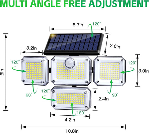 333 LED Solar Motion Sensor Light Outdoor Waterproof Security Lamp - Black