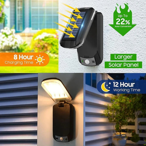 Foldable Solar Motion Sensor Wall Light Waterproof Outdoor Garden Lamp