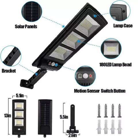 Claoner Black Outdoor Solar Street Light 8000LM Motion Sensor LED