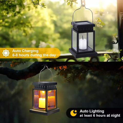 Waterproof Black LED Solar Hanging Lantern Light for Outdoor Garden