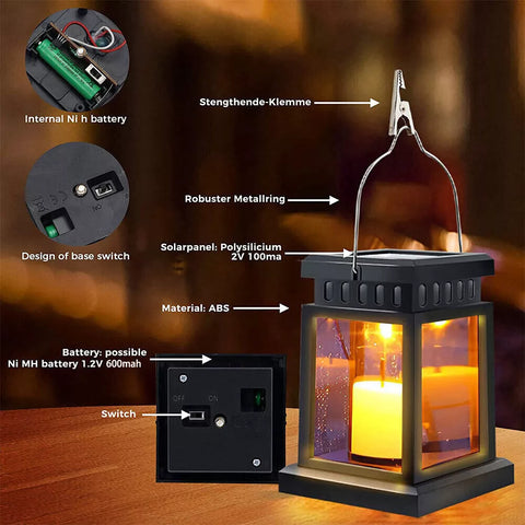 Waterproof Black LED Solar Hanging Lantern Light for Outdoor Garden