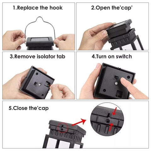 Waterproof Black LED Solar Hanging Lantern Light for Outdoor Garden