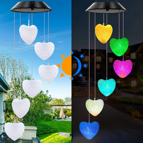 Solar Powered Heart LED Colour Changing Wind Chimes Outdoor Garden Decor