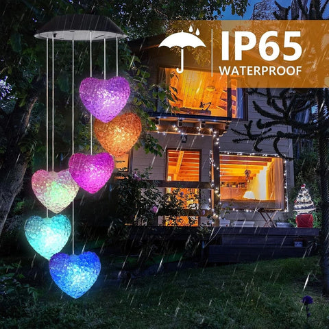 Solar Powered Heart LED Colour Changing Wind Chimes Outdoor Garden Decor