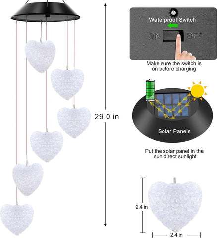 Solar Powered Heart LED Colour Changing Wind Chimes Outdoor Garden Decor