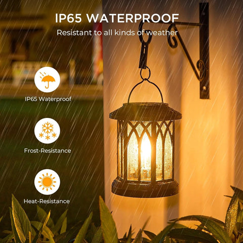 Hanging Solar LED Lantern Light Black – Outdoor Waterproof Garden Lamp