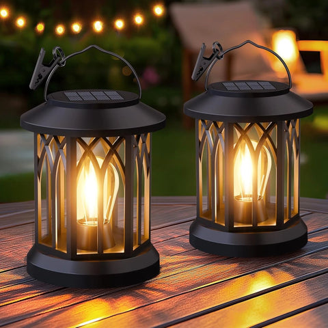 Hanging Solar LED Lantern Light Black – Outdoor Waterproof Garden Lamp
