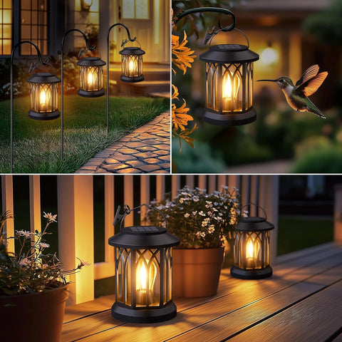 Hanging Solar LED Lantern Light Black – Outdoor Waterproof Garden Lamp