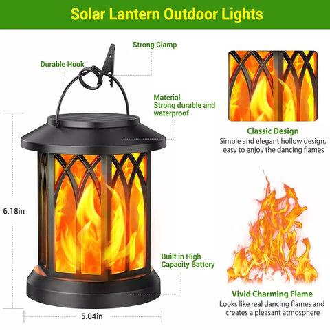 Solar Lantern Hanging Light Black Waterproof LED Outdoor Garden Decor