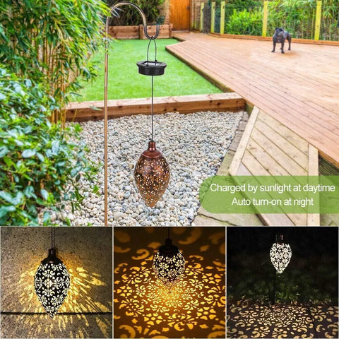 Vintage Metal Hanging Solar Lantern Outdoor Garden Light – Copper/Black