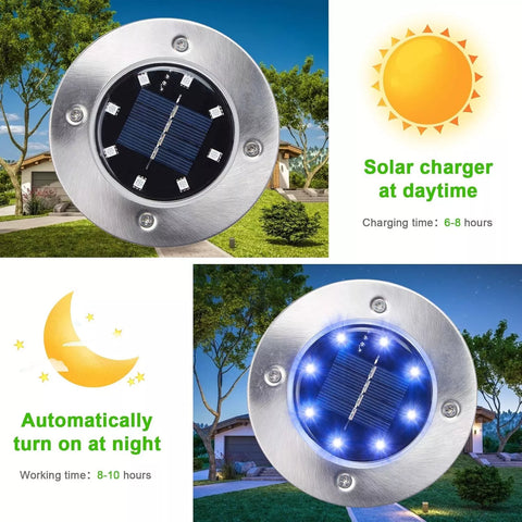 LED Solar Ground Lights Silver – Waterproof Outdoor Garden Pathway Lamps