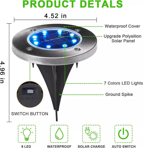 LED Solar Ground Lights Silver – Waterproof Outdoor Garden Pathway Lamps