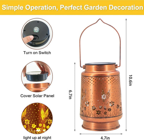 Hummingbird Brown Metal Solar Lantern LED Outdoor Hanging Light