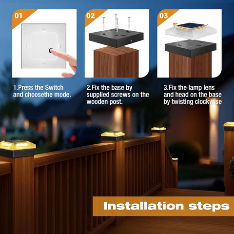 4x4'' Black Solar Post Cap Lights Outdoor Dimmable LED Fence Lamp
