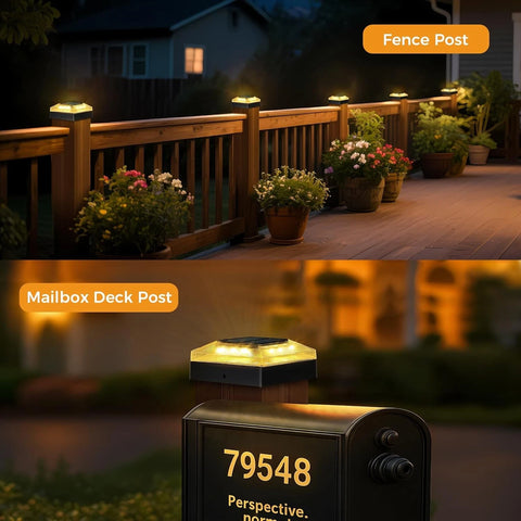 4x4'' Black Solar Post Cap Lights Outdoor Dimmable LED Fence Lamp