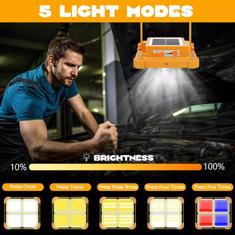 3000W Rechargeable LED Solar Work Light 10000LM Yellow Portable Floodlight