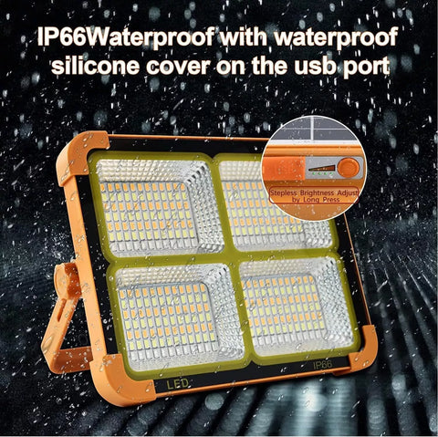 3000W Rechargeable LED Solar Work Light 10000LM Yellow Portable Floodlight