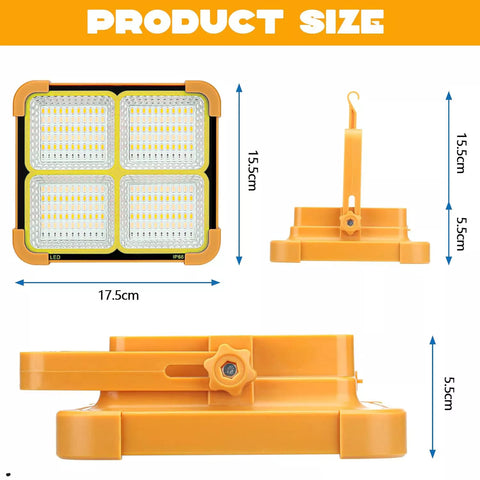 3000W Rechargeable LED Solar Work Light 10000LM Yellow Portable Floodlight