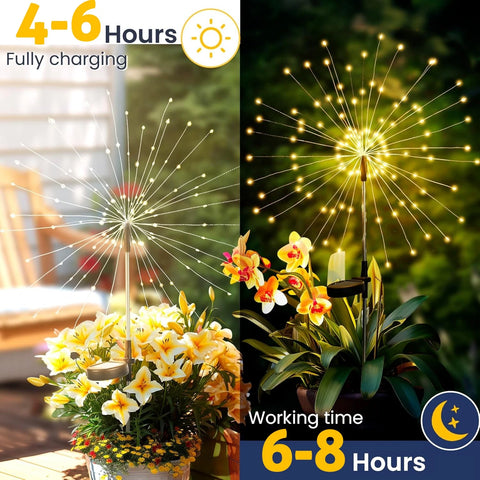 Solar Firework Garden Lights Starburst Stake Warm White Outdoor Decor