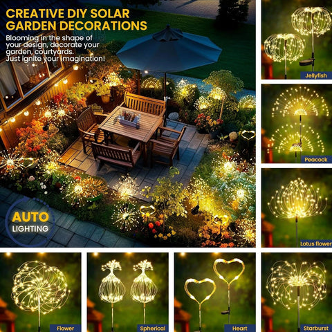 Solar Firework Garden Lights Starburst Stake Warm White Outdoor Decor