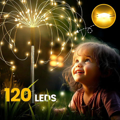 Solar Firework Garden Lights Starburst Stake Warm White Outdoor Decor