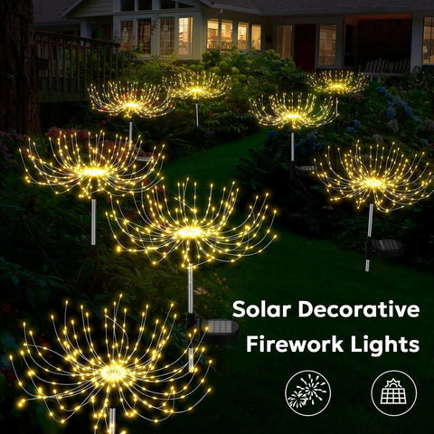 Solar Firework Garden Lights Starburst Stake Warm White Outdoor Decor
