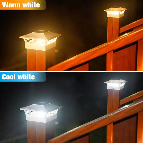 Outdoor Solar LED Deck Post Lights Warm & Cool White Waterproof
