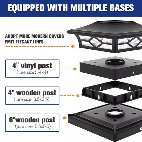 Outdoor Solar LED Deck Post Lights Warm & Cool White Waterproof