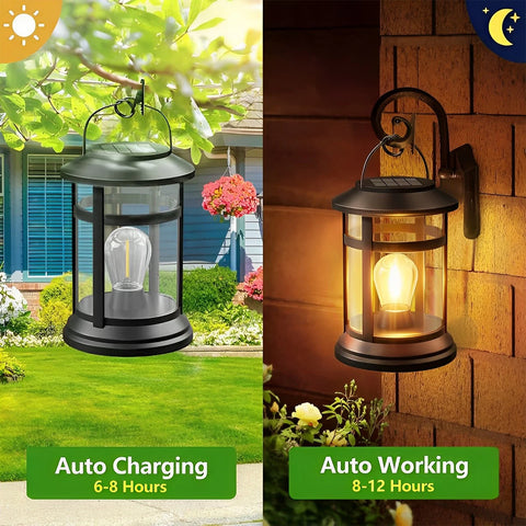 Solar Lantern Hanging Lights Black LED Outdoor Patio Garden Decor