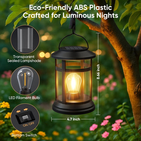 Solar Lantern Hanging Lights Black LED Outdoor Patio Garden Decor