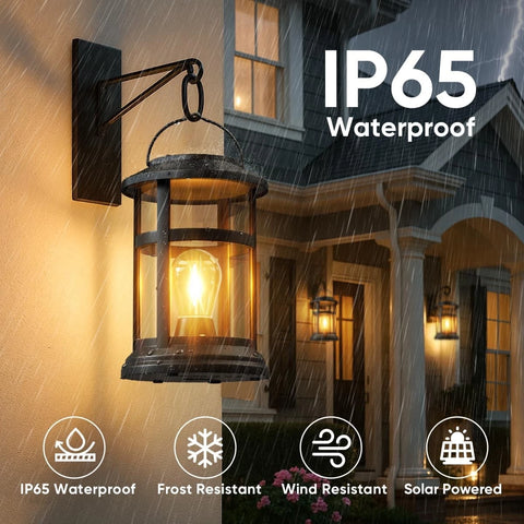 Solar Lantern Hanging Lights Black LED Outdoor Patio Garden Decor