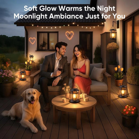 Solar Lantern Hanging Lights Black LED Outdoor Patio Garden Decor