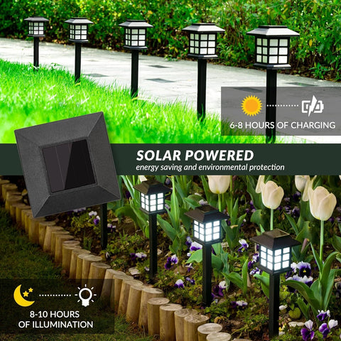 Black Solar Pathway LED Outdoor Garden Lights Cold White