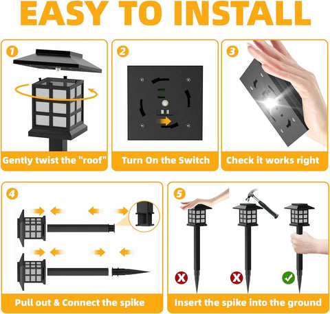 Black Solar Pathway LED Outdoor Garden Lights Cold White