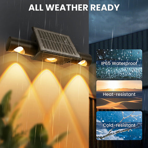 LED Solar Fence Lights Black IP65 Outdoor Wall Garden Decorative Lamps