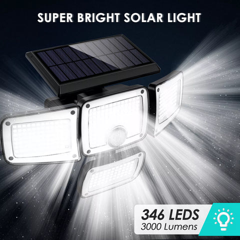 346 LED Solar Motion Sensor Wall Light Outdoor Security Lamp Black