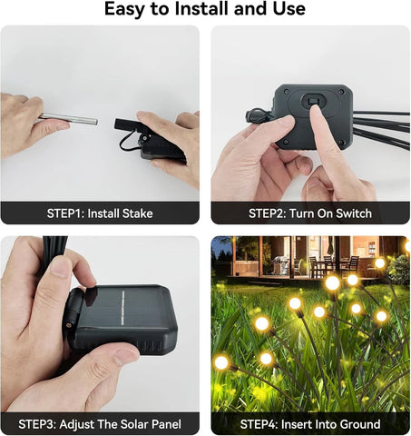 2PCS Solar Firefly Lights Outdoor LED Garden Pathway Decor – Black