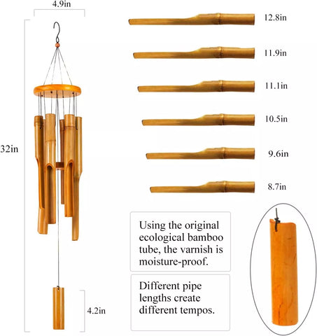 30" Classic Brown Bamboo Wind Chime – Handcrafted Wooden Zen Garden Decor